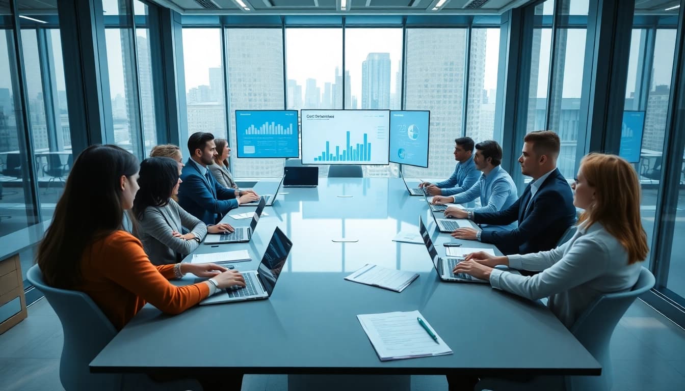 Dynamic meeting scene illustrating company formation in the US with diverse entrepreneurs discussing business registration.