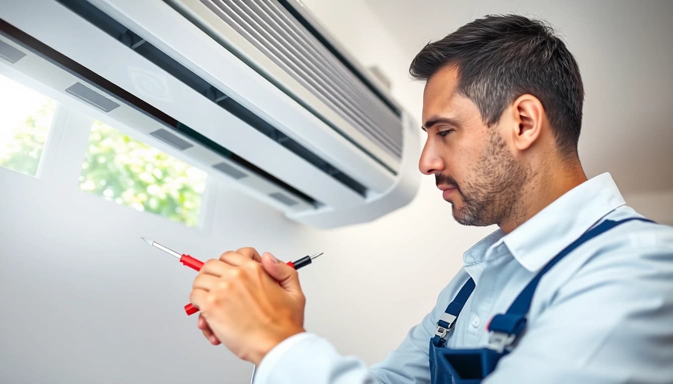 Expert AC Repair Tampa service by a technician fixing an air conditioning unit.