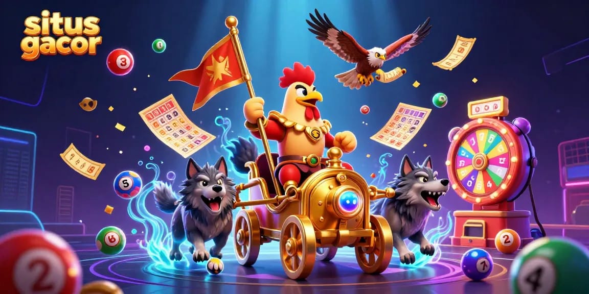 Experience the excitement of situs gacor with this vibrant 3D casino illustration featuring dynamic gambling elements.