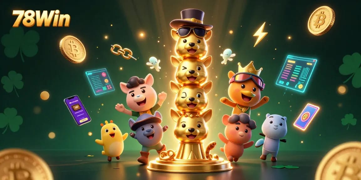 Experience the thrill of gaming with 78Win in this vibrant casino-themed illustration.