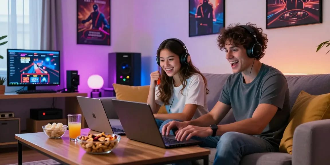 Exciting credit card casinos experience in a modern gaming setup with laptops and snacks.