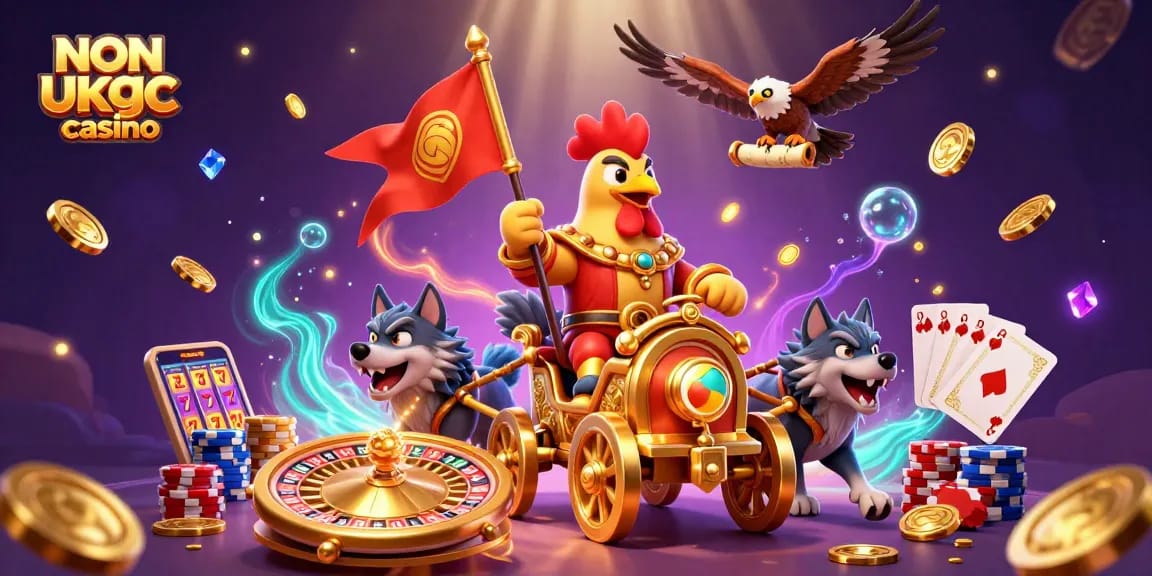 Experience the thrill of non ukgc casino gaming with an epic battle scene of a rooster warlord.