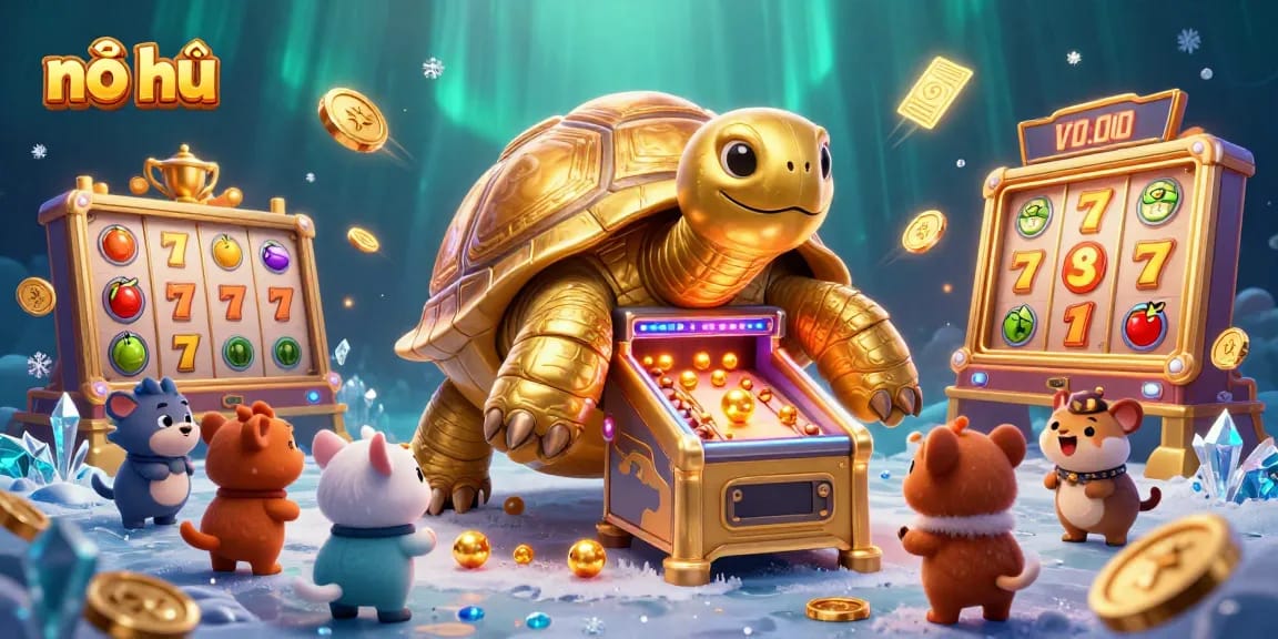 Experience nổ hũ excitement with cartoon characters in a vibrant 3D casino illustration featuring jackpots.