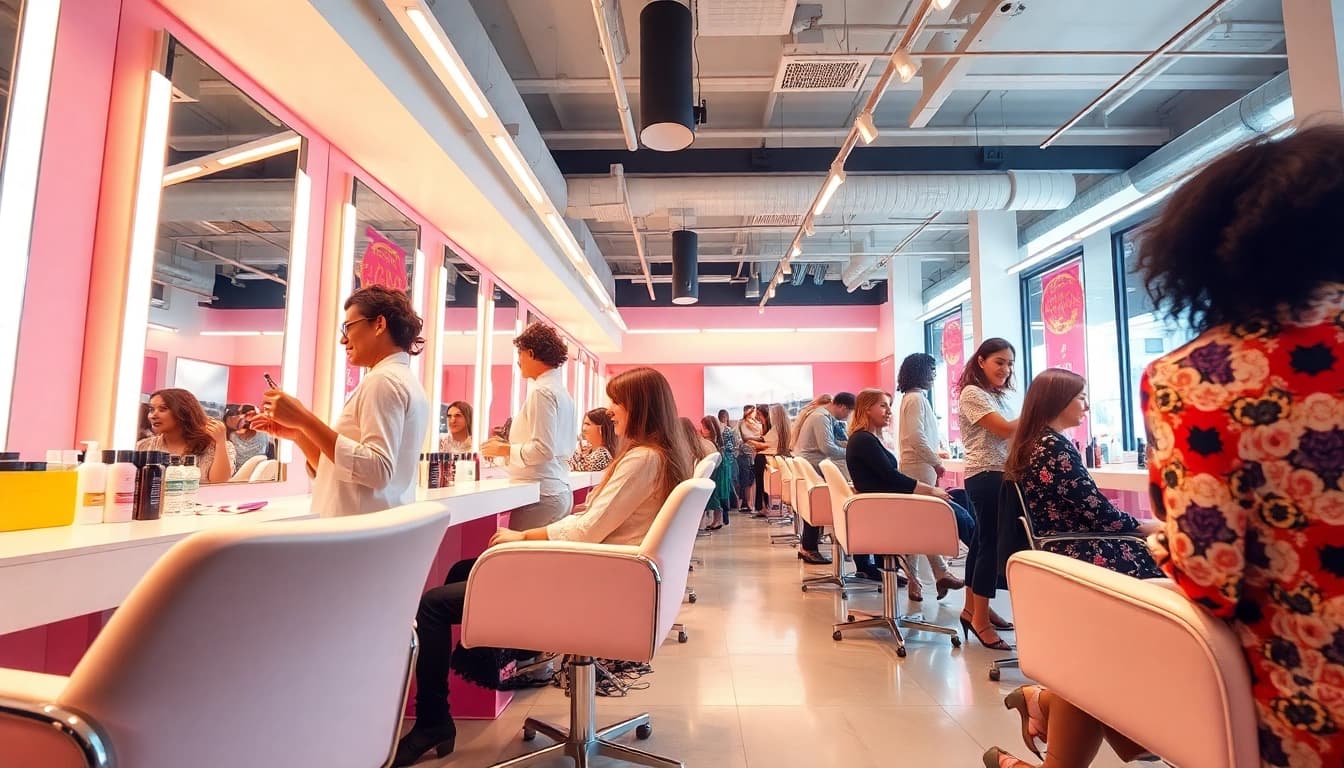 Experience the ambiance of professional hair salons, showcasing stylists transforming clients with warmth and skill.