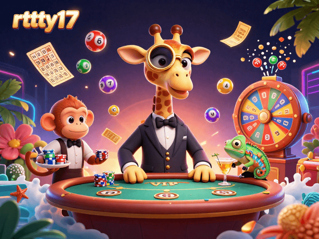 Experience vibrant gaming at rttty17 with energetic characters playing amidst colorful dynamic elements.