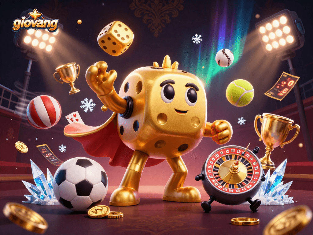 giovang showcases exciting sports betting moments with 3D characters and dynamic elements in a rich, vibrant scene