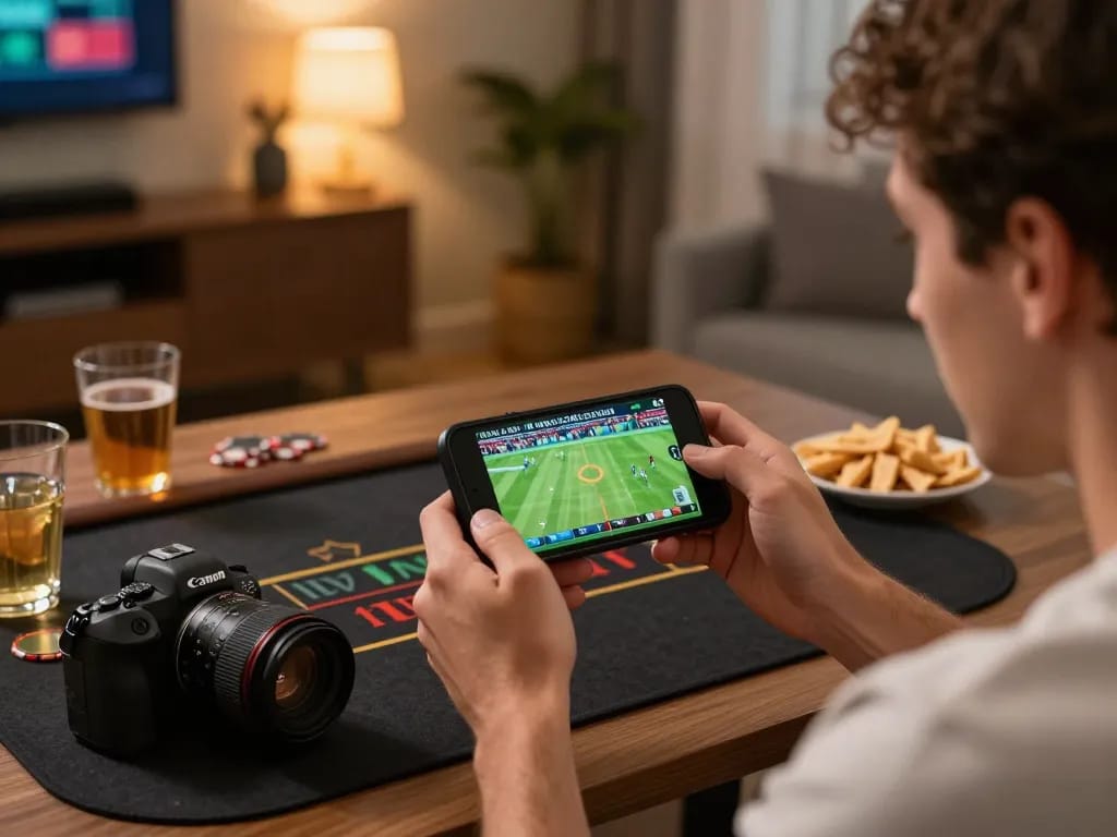 Engaging in online sports betting at https://gg88live.com/ with smartphone and live game display