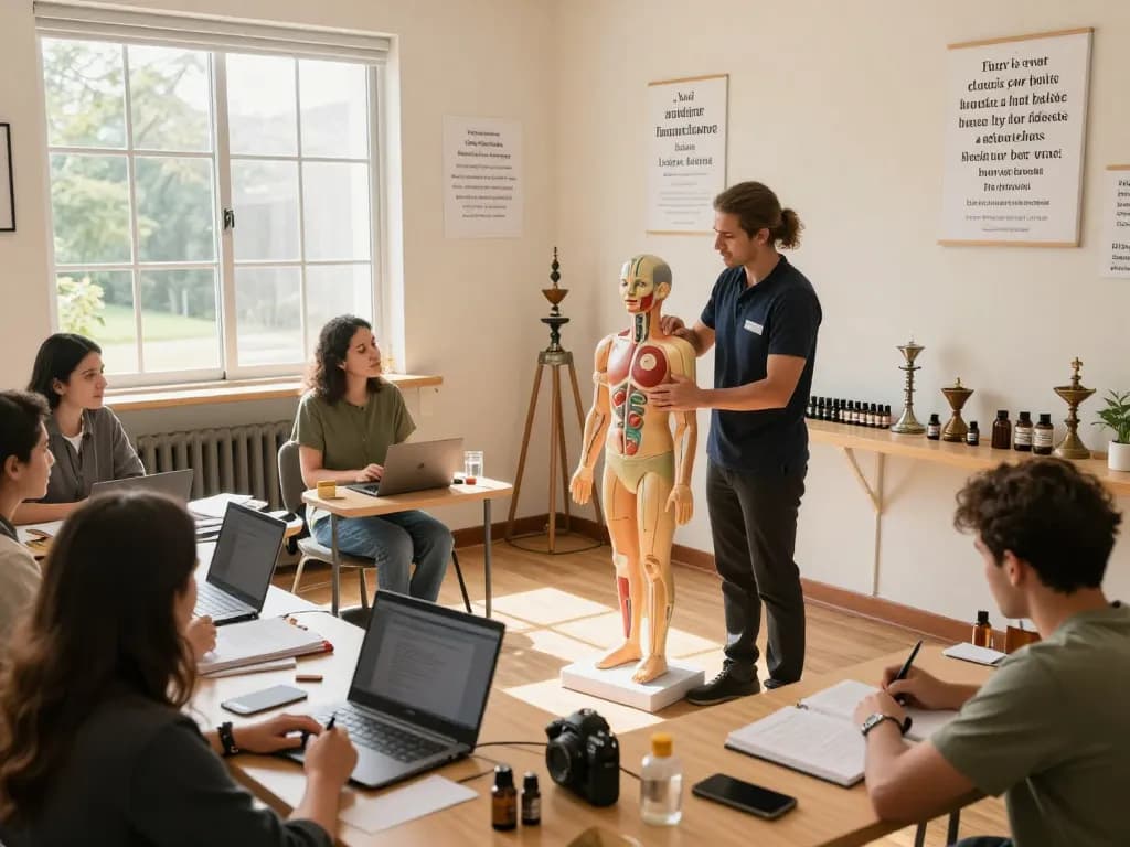 Students learning techniques in an accredited hijama course at a training center.