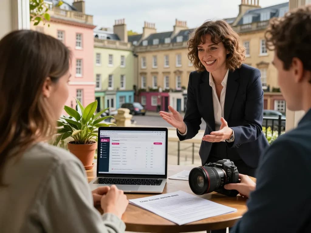 Airbnb management Bath service discussion in charming Georgian setting.