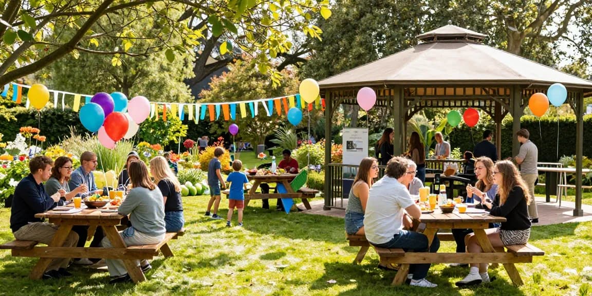 Gazebo hire London for a festive outdoor party with friends and colorful decorations.