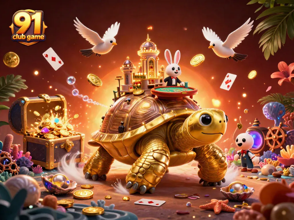 Engage with the 91 club game through an illustrated scene featuring dynamic casino elements and characters.