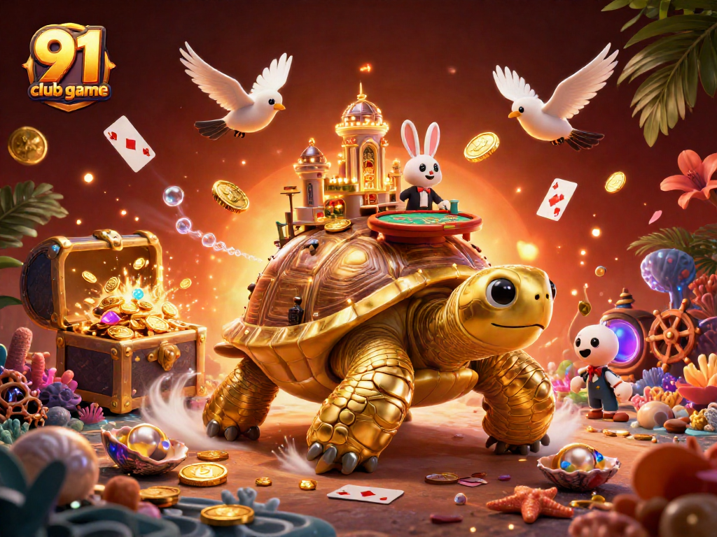 Engage with the 91 club game through an illustrated scene featuring dynamic casino elements and characters.