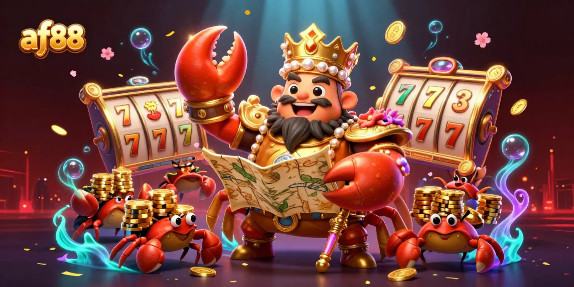 Experience the thrill of gambling with af88's vibrant 3D casino scene featuring a golden crab emperor and exciting gaming elements