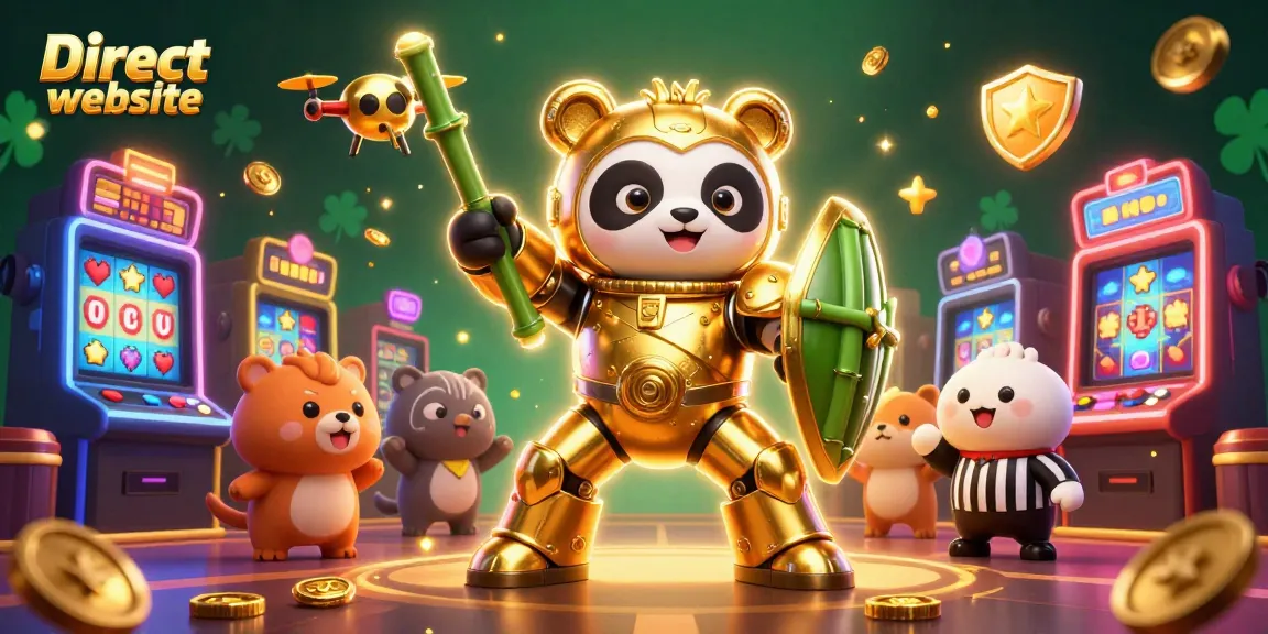 Experience thrilling gameplay at the Direct website with a colorful casino scene featuring a golden panda and slot machines.