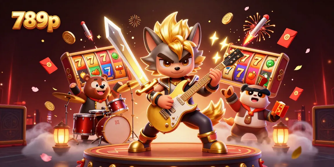 Experience the excitement at 789p with a vibrant 3D casino illustration featuring a rock star wolf and thematic slots.