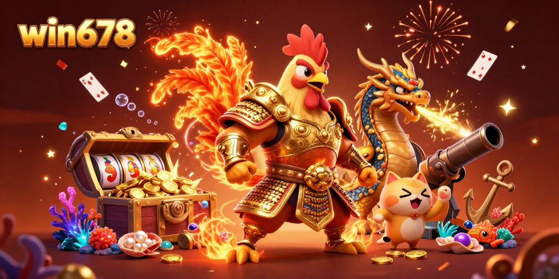 win678 delivers thrilling slot gaming with dynamic visuals of a rooster warrior and dragon hatchling