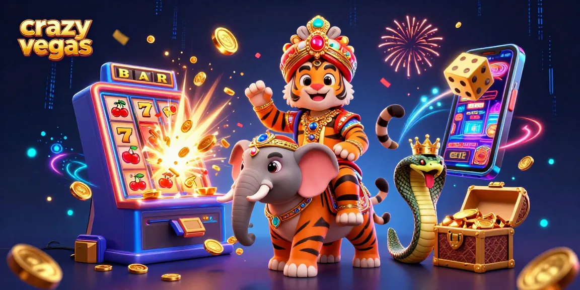 Experience the thrill of crazyvegas slots with a vibrant 3D illustration of jackpot celebrations.